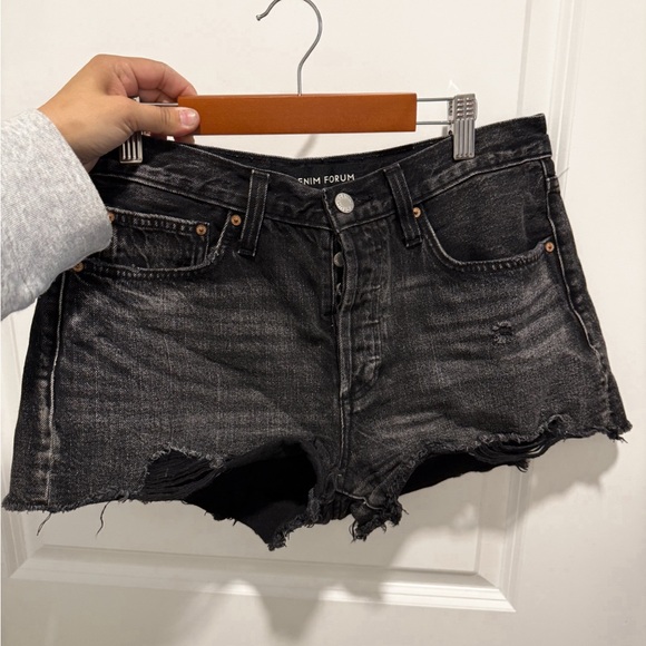 Denim Forum Black Jean Shorts Distressed Cut-Off - Picture 1 of 2